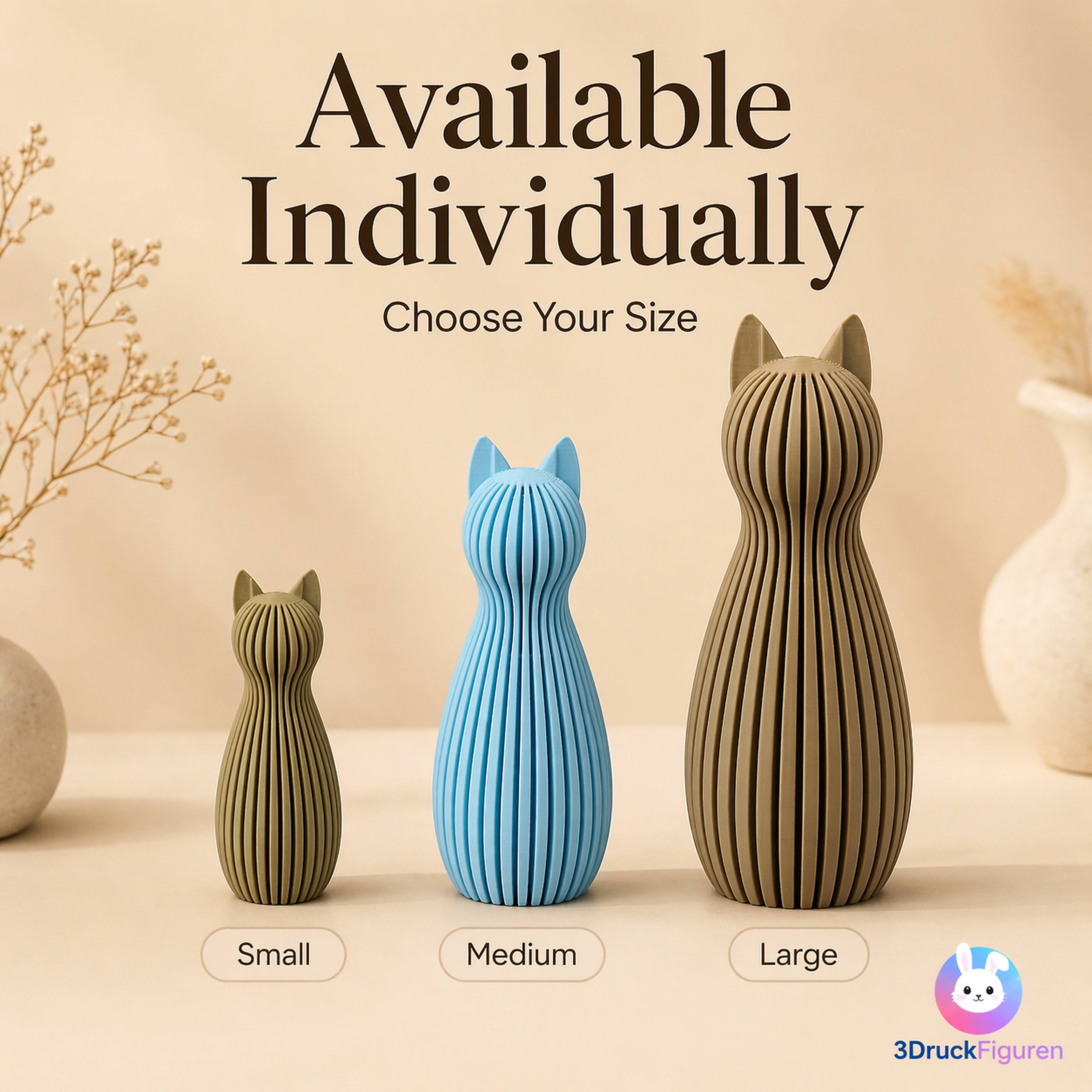 Minimalistische 3D-gedruckte Katzenfiguren – einzeln oder als 3er-Set