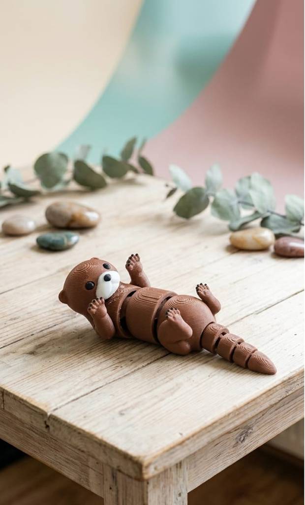 Personalisierbarer 3D-gedruckter Otter auf hellem Holz