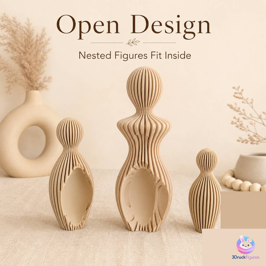 Offenes Design der ineinander passenden Mutter-Kind-Figuren