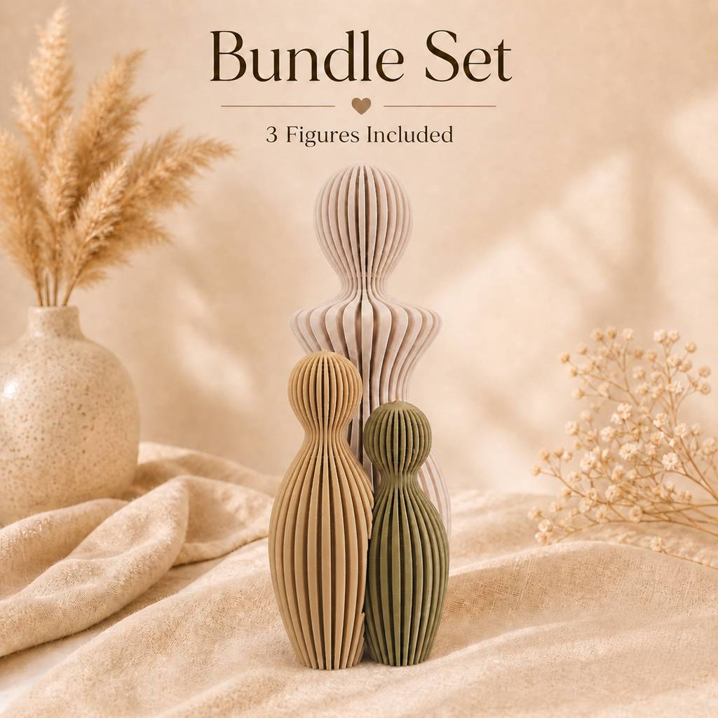 Minimalistische 3D-gedruckte Mutter-Kind-Figuren – 3er-Bundle