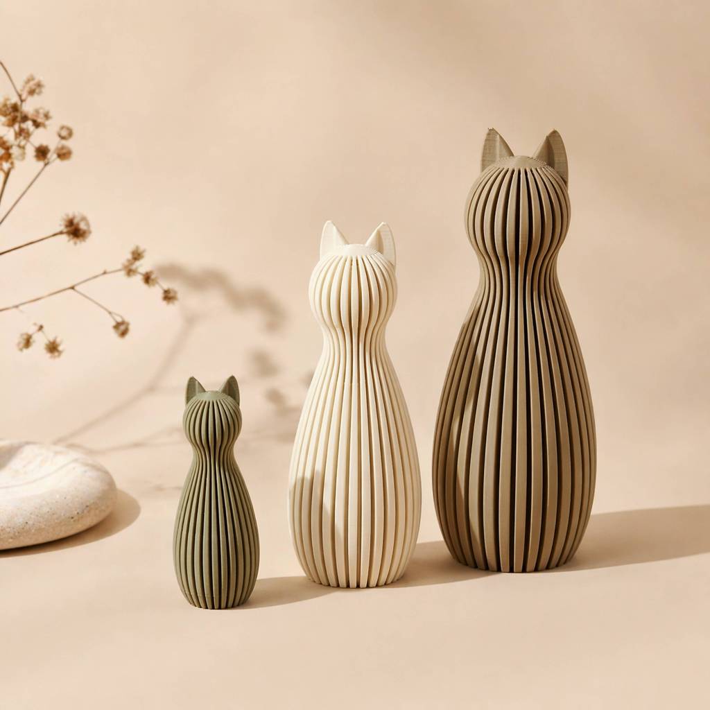 Minimalistische 3D-gedruckte Katzenfiguren – einzeln oder als 3er-Set